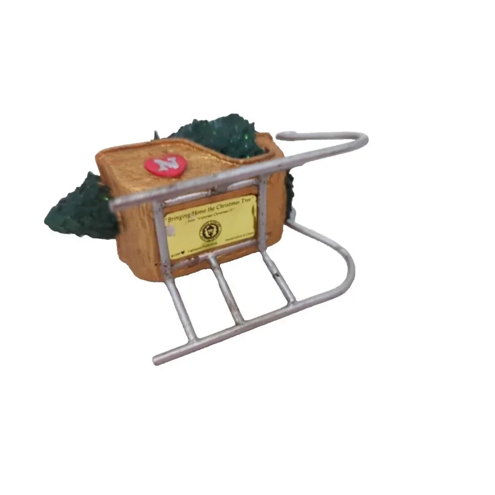 Thomas Kinkade 'Bringing Home the‎ Christmas Tree' Sled Ornament w/ Tree